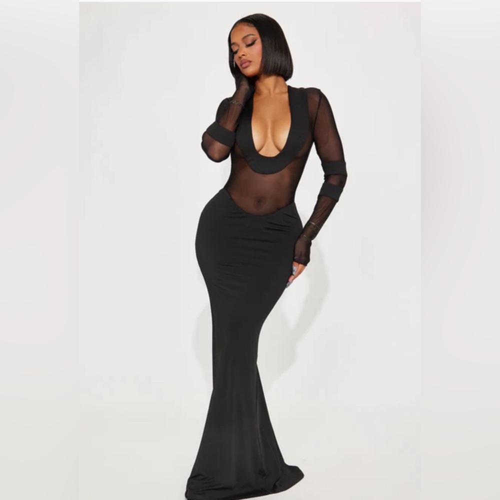Fashion Nova Black Sheer Long Sleeve Dress